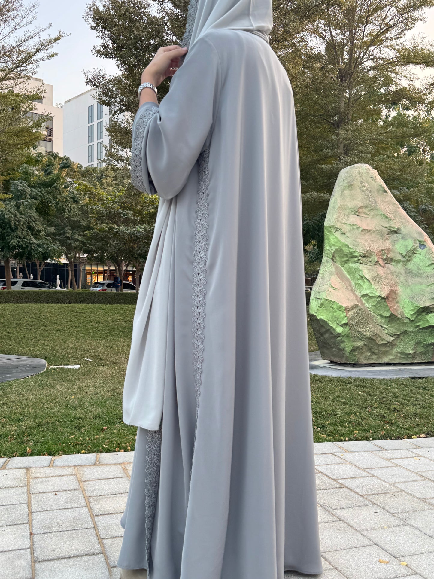 Ahlam – Abaya Set Grau| 3-teilig