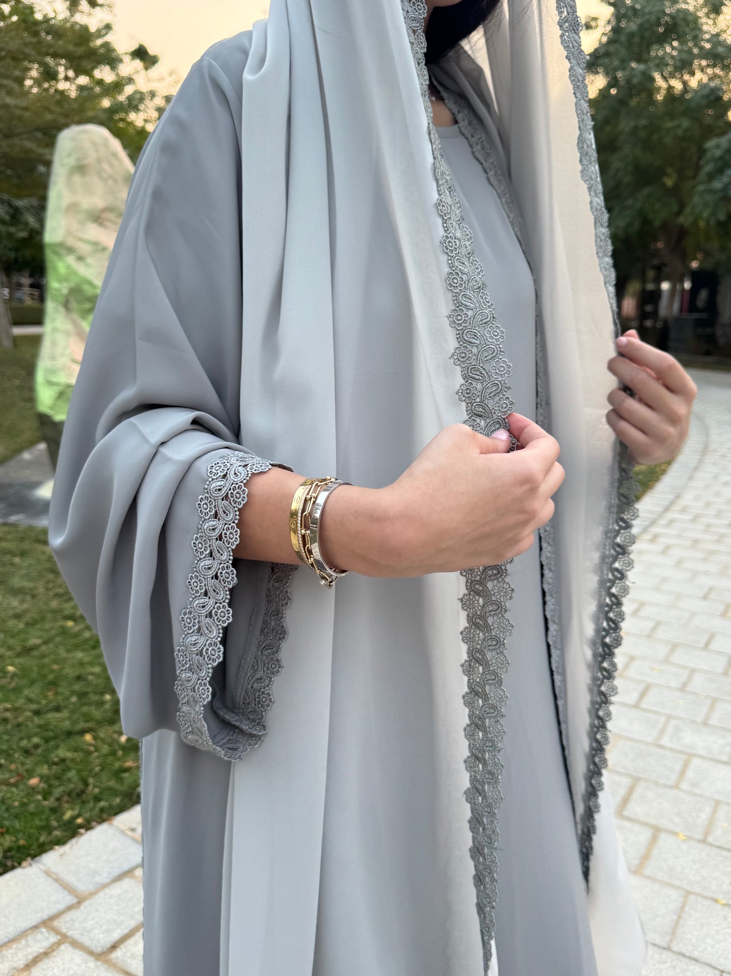 Ahlam – Abaya Set Grau| 3-teilig