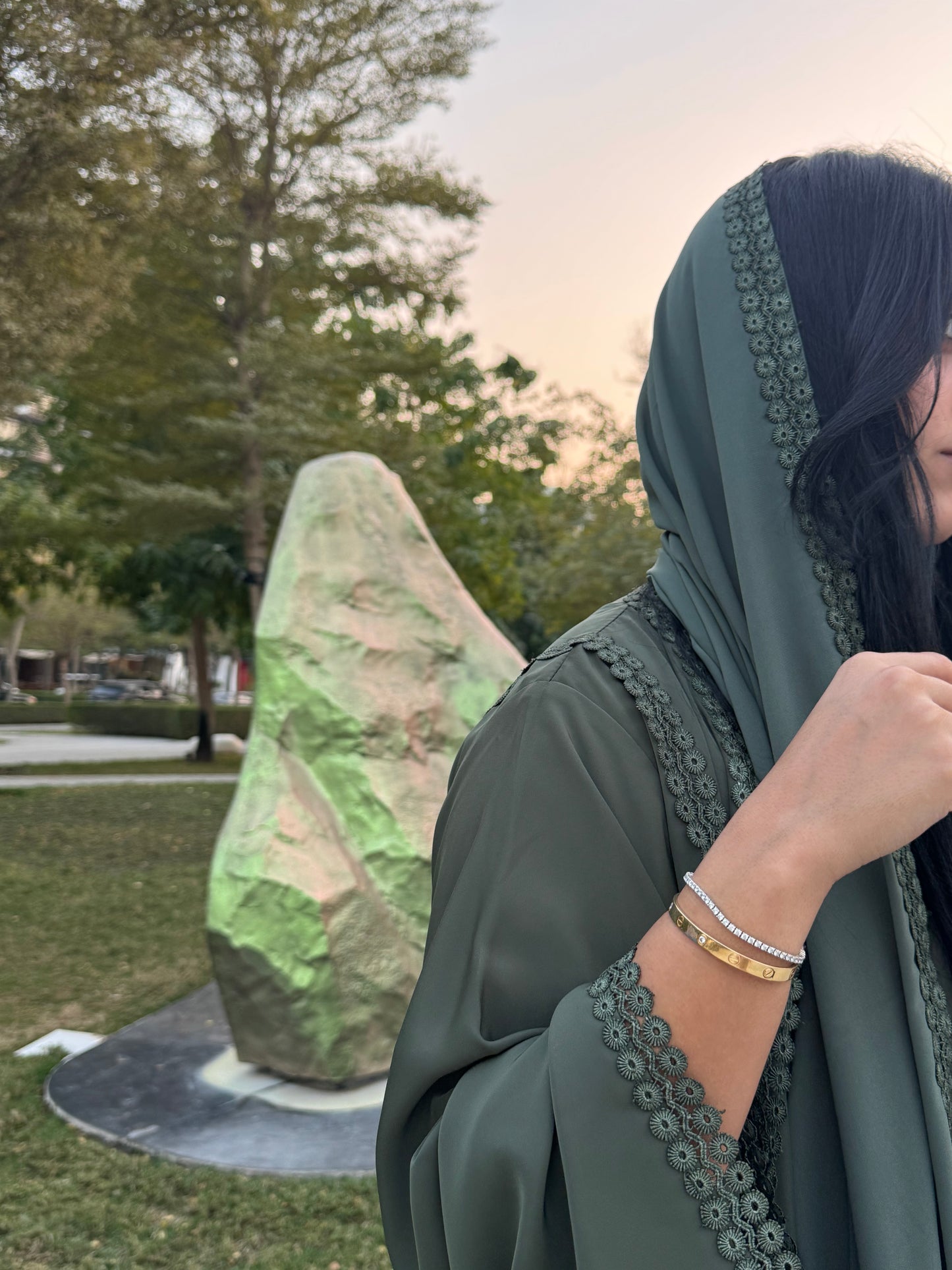 Ahlam - Abaya Set Olivgrün | 3-teilig