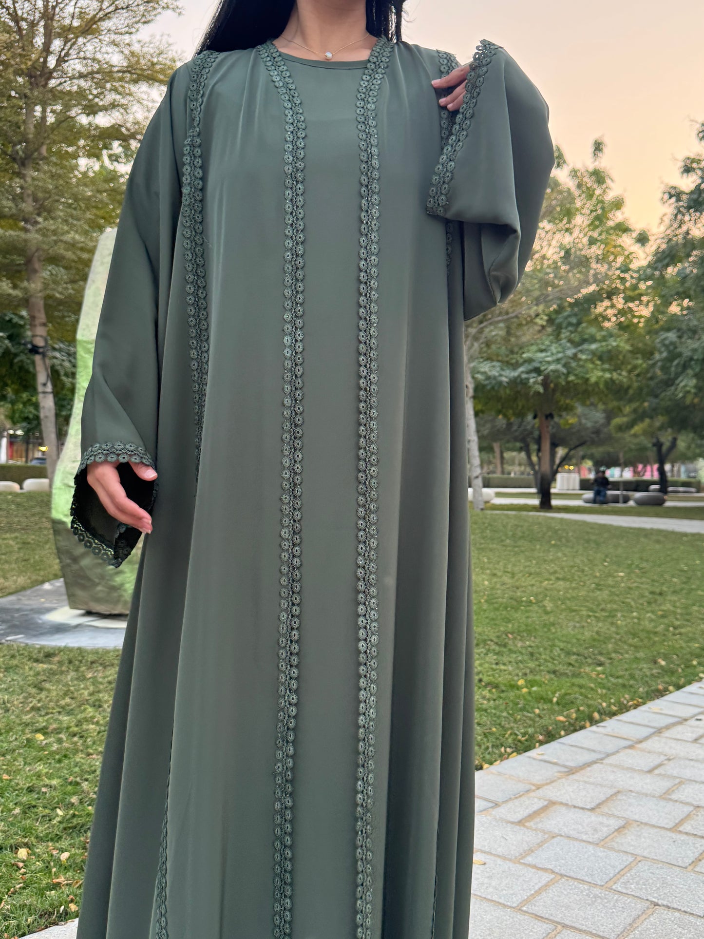 Ahlam - Abaya Set Olivgrün | 3-teilig