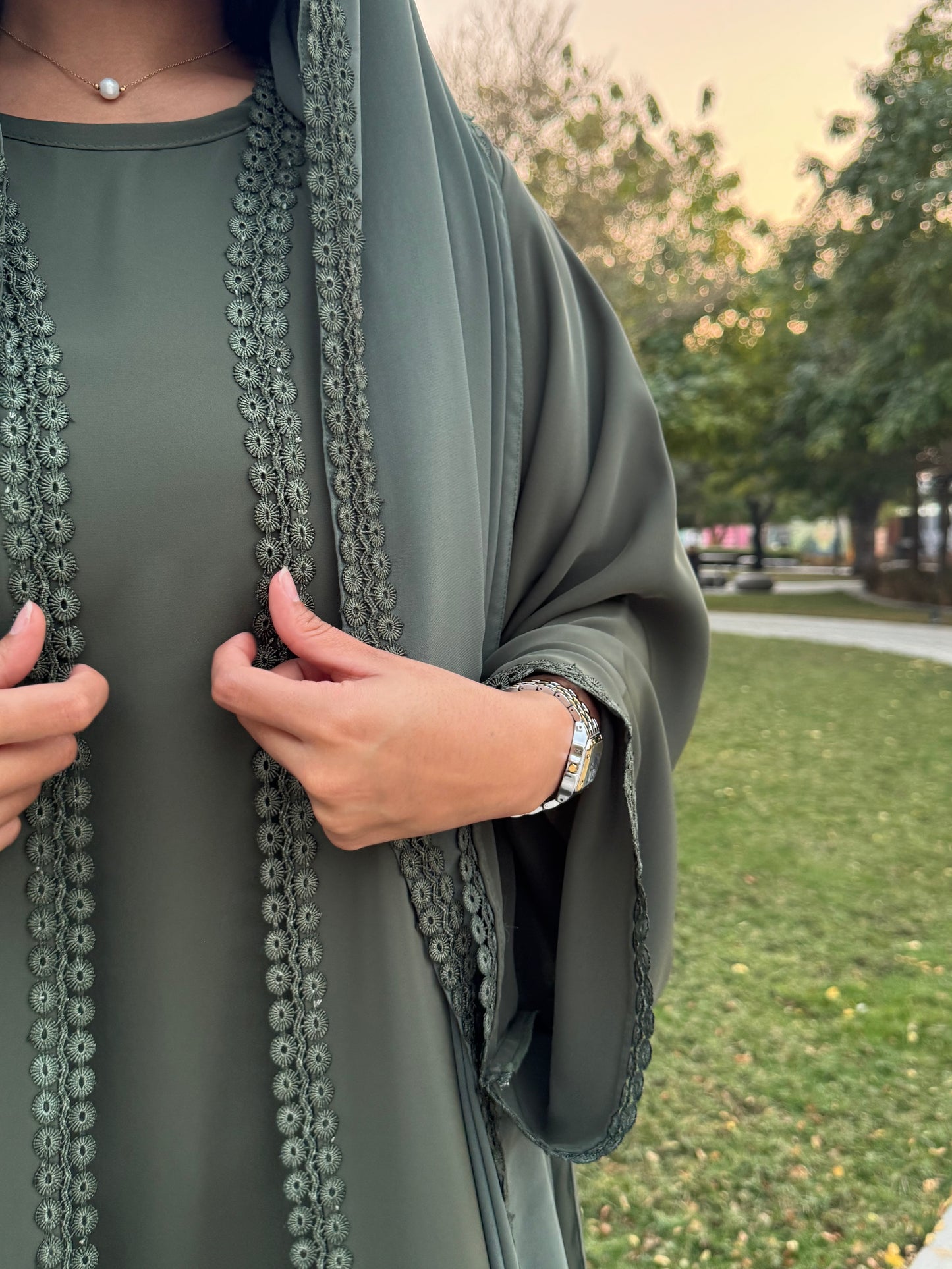 Ahlam - Abaya Set Olivgrün | 3-teilig