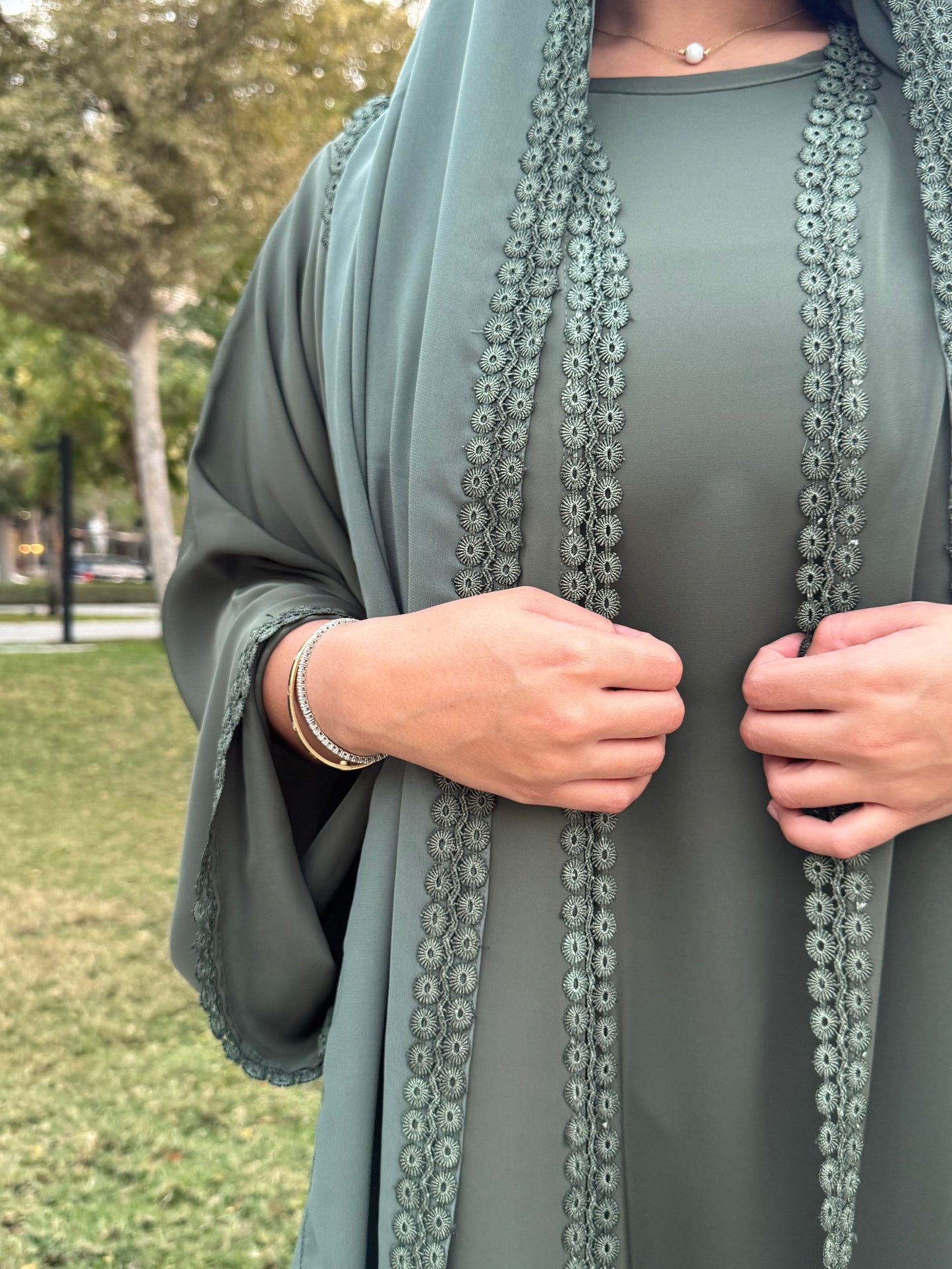 Ahlam - Abaya Set Olivgrün | 3-teilig