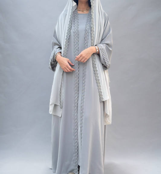 Ahlam – Abaya Set Grau| 3-teilig